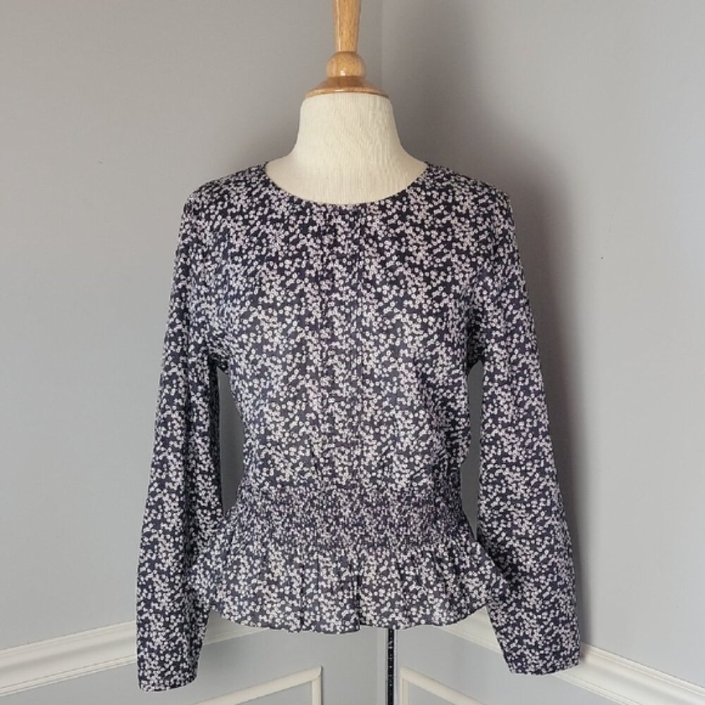 J.CREW Liberty Fabric Floral Misti Valeria Pintuck Peasant Smocked Peplum Top L